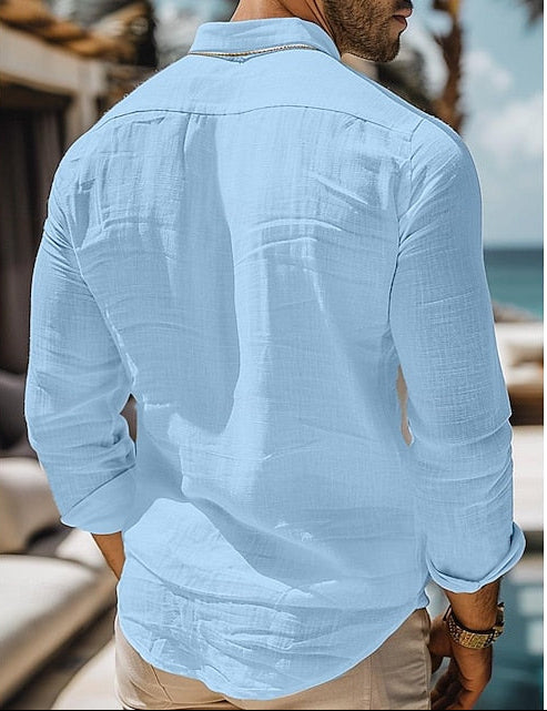 Frederick | Men's Linen Band Collar Long Sleeve Shirt