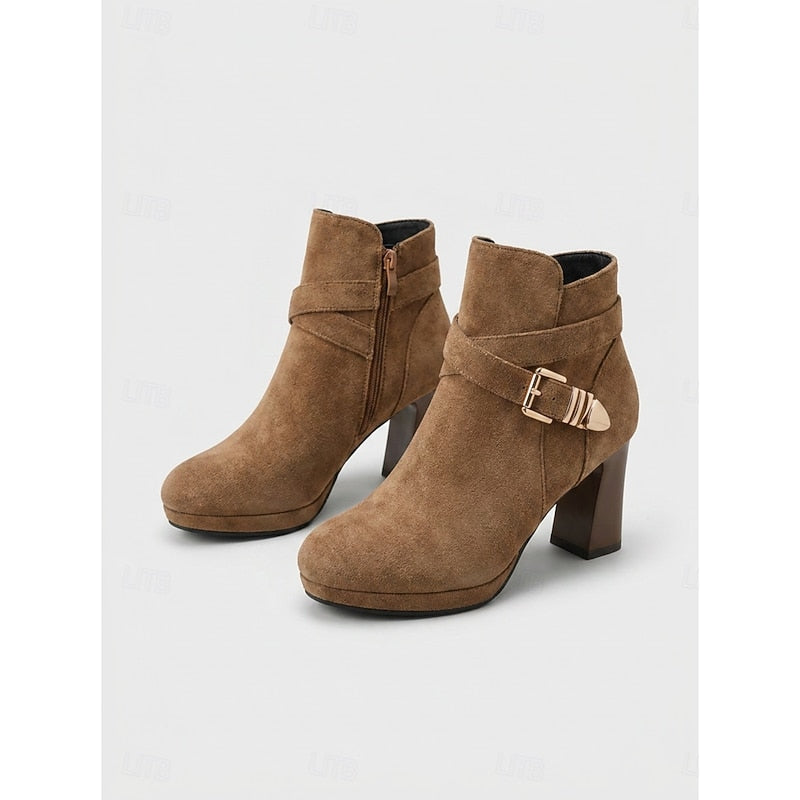Linnea | Buckle-Strap Block Heel Ankle Boots