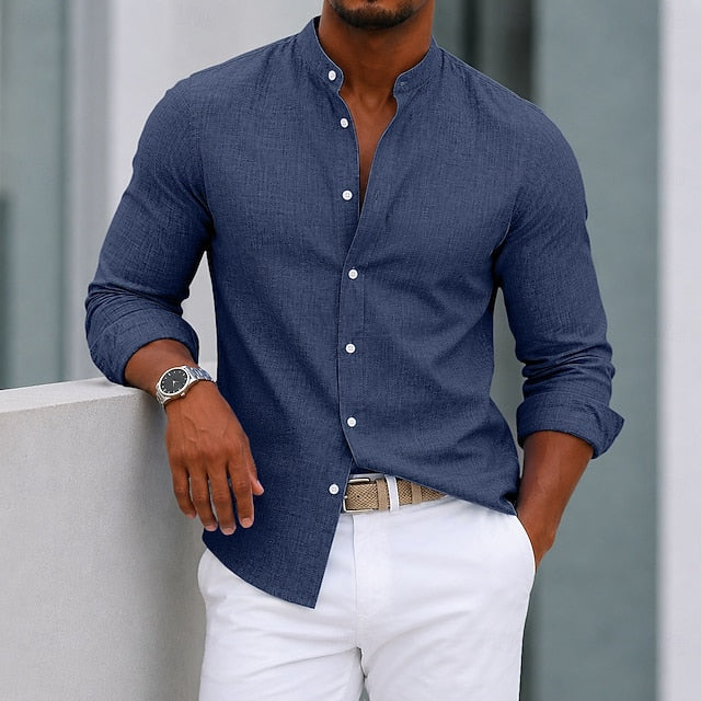 Michael | Men's Textured Stand Collar Long Sleeve Shirt
