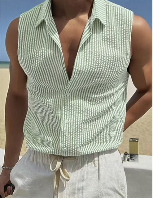 Beau | Men's Seersucker Sleeveless Shirt