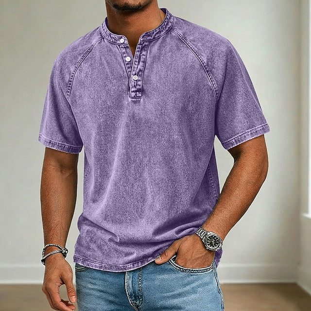 Wayne | Men's Acid Wash Henley T-Shirt