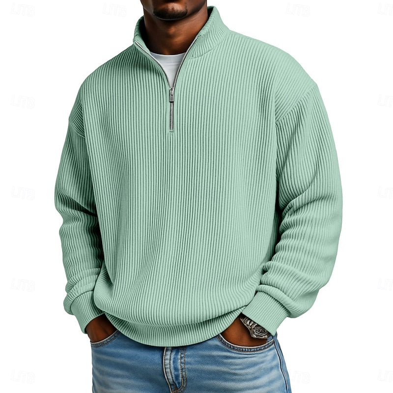 Garrett | Ribbed Stand-Collar Quarter-Zip Pullover