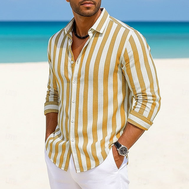 Julian | Men's Cotton Linen Striped Long Sleeve Shirt