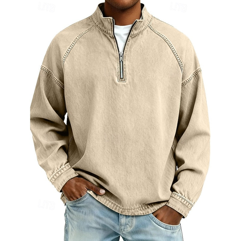 Landon | Washed Stand-Collar Quarter-Zip Pullover