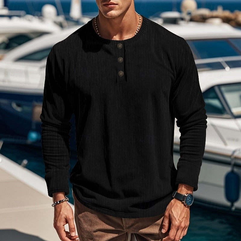 Grayson | Ribbed Long-Sleeve Henley Shirt