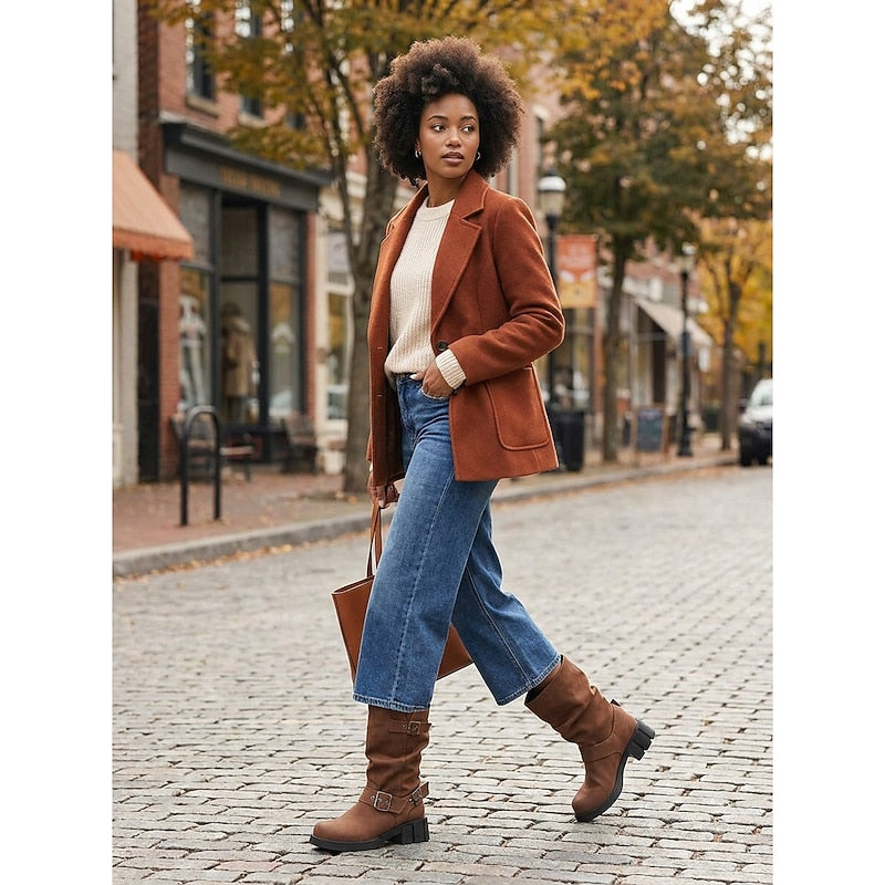 Tamara | Buckle-Strap Mid-Calf Biker Boots