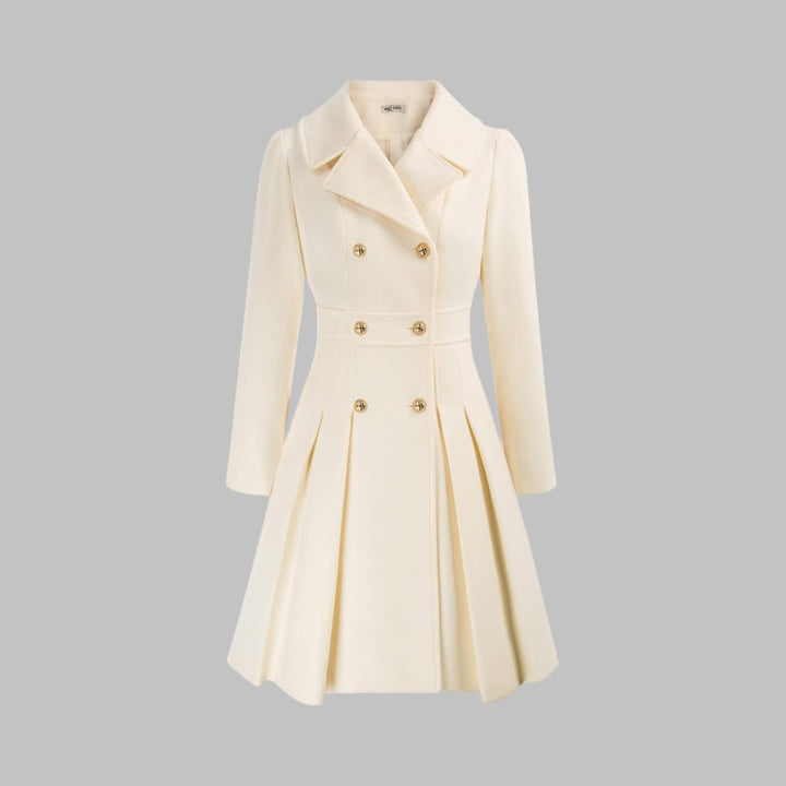 Theodora | Double-Breasted Pleated A-Line Coat