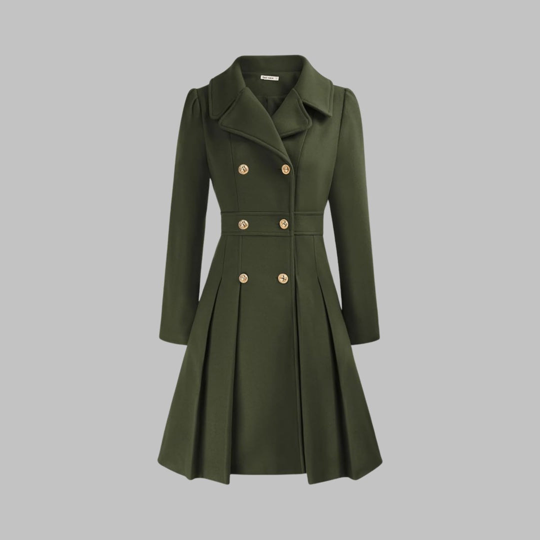 Theodora | Double-Breasted Pleated A-Line Coat
