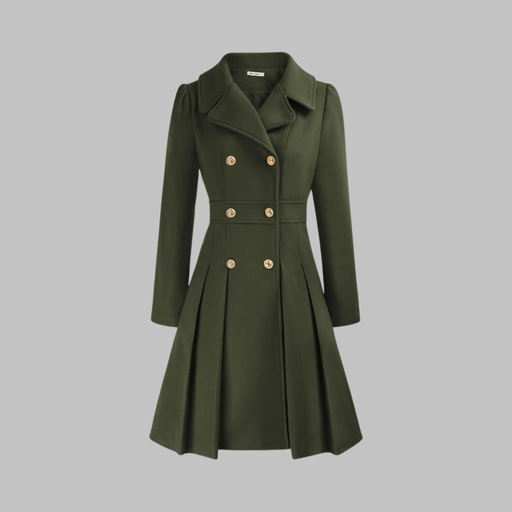 Theodora | Double-Breasted Pleated A-Line Coat