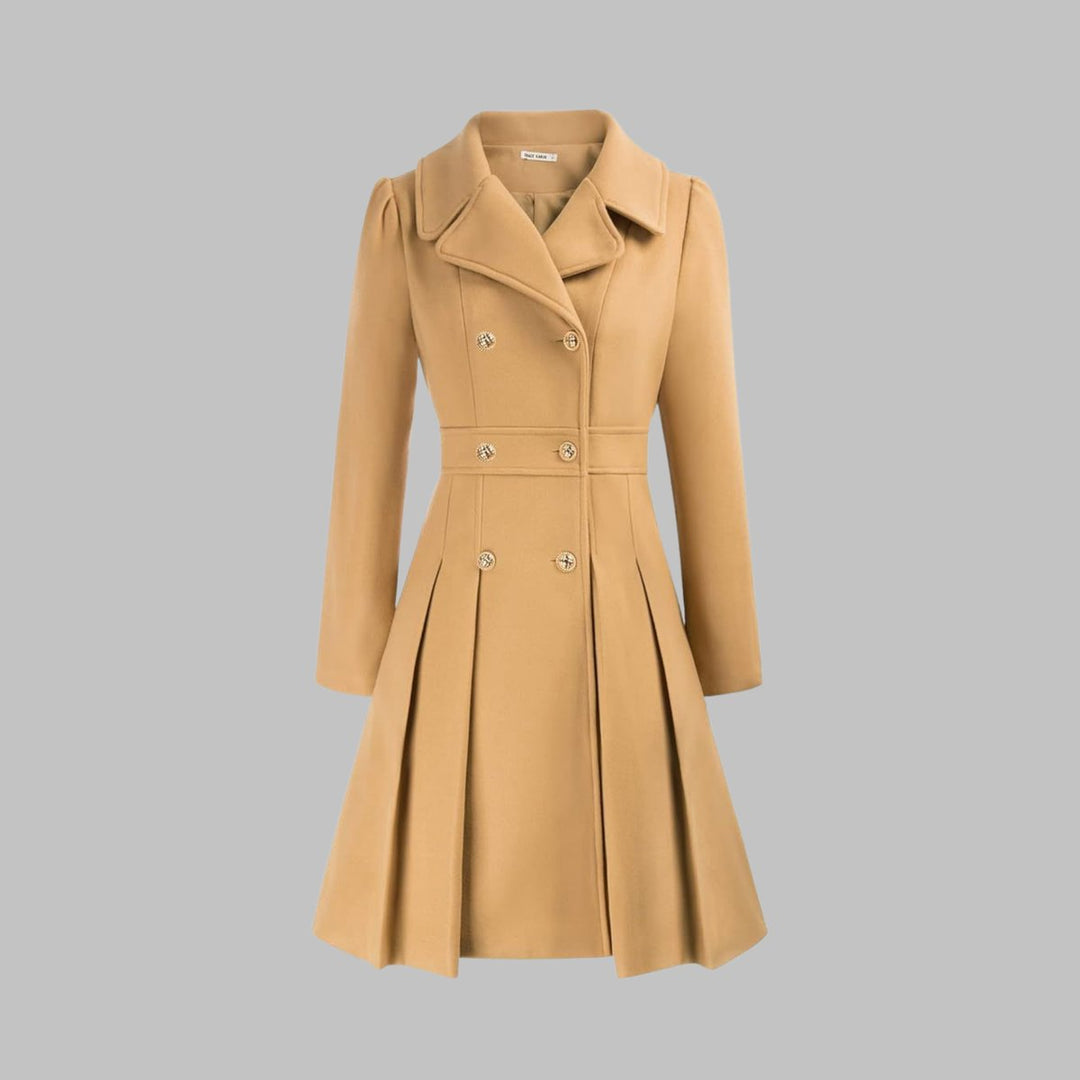 Theodora | Double-Breasted Pleated A-Line Coat