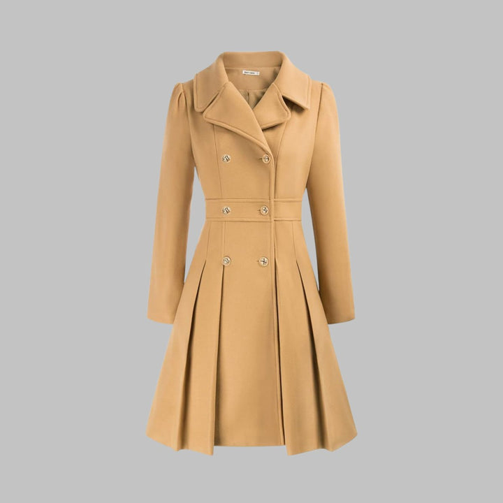 Theodora | Double-Breasted Pleated A-Line Coat