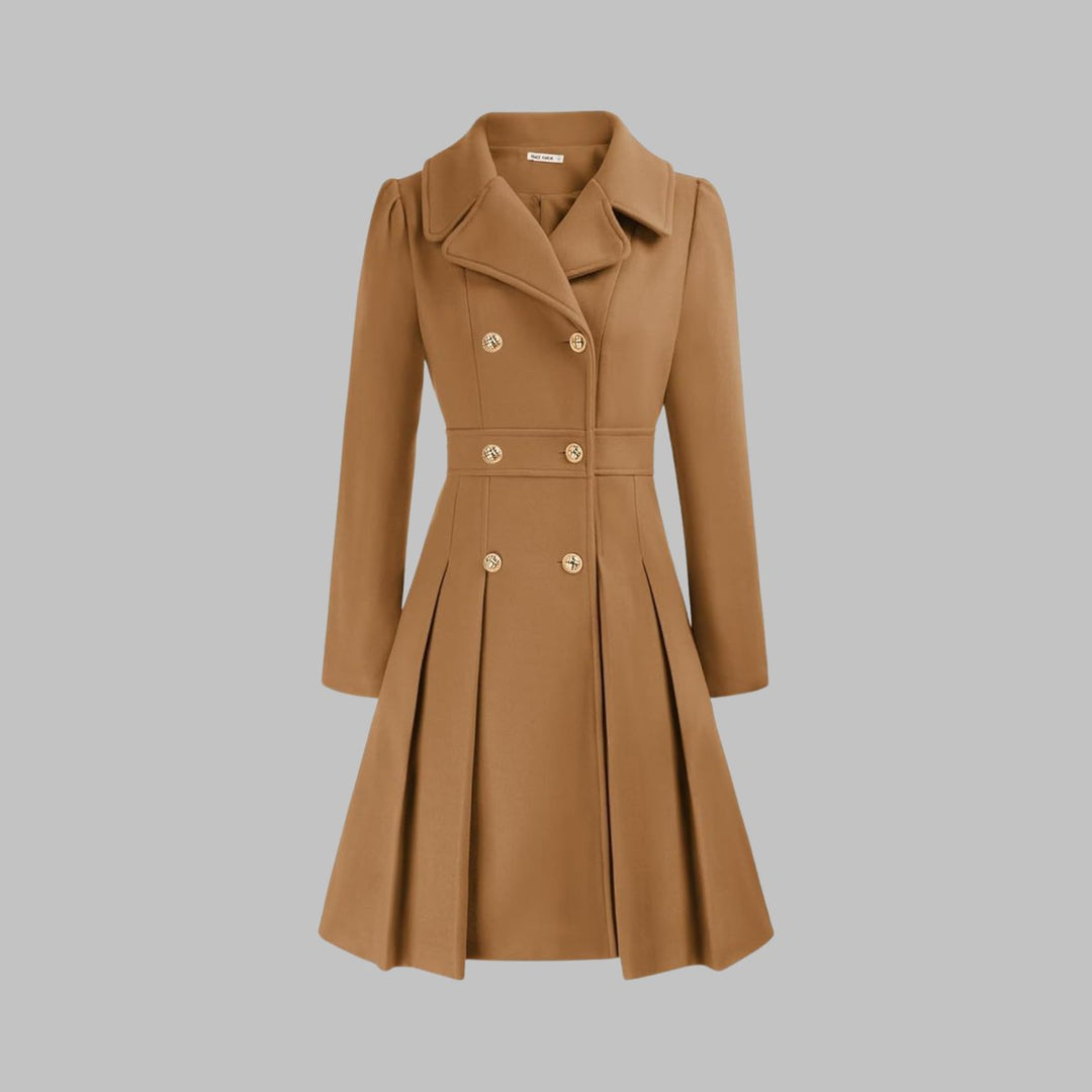 Theodora | Double-Breasted Pleated A-Line Coat