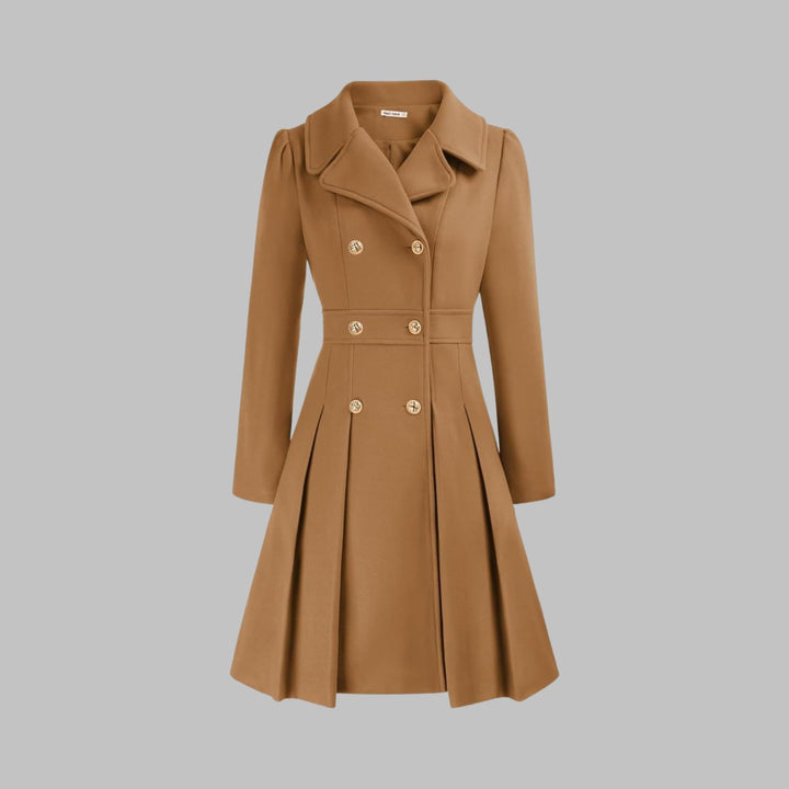Theodora | Double-Breasted Pleated A-Line Coat