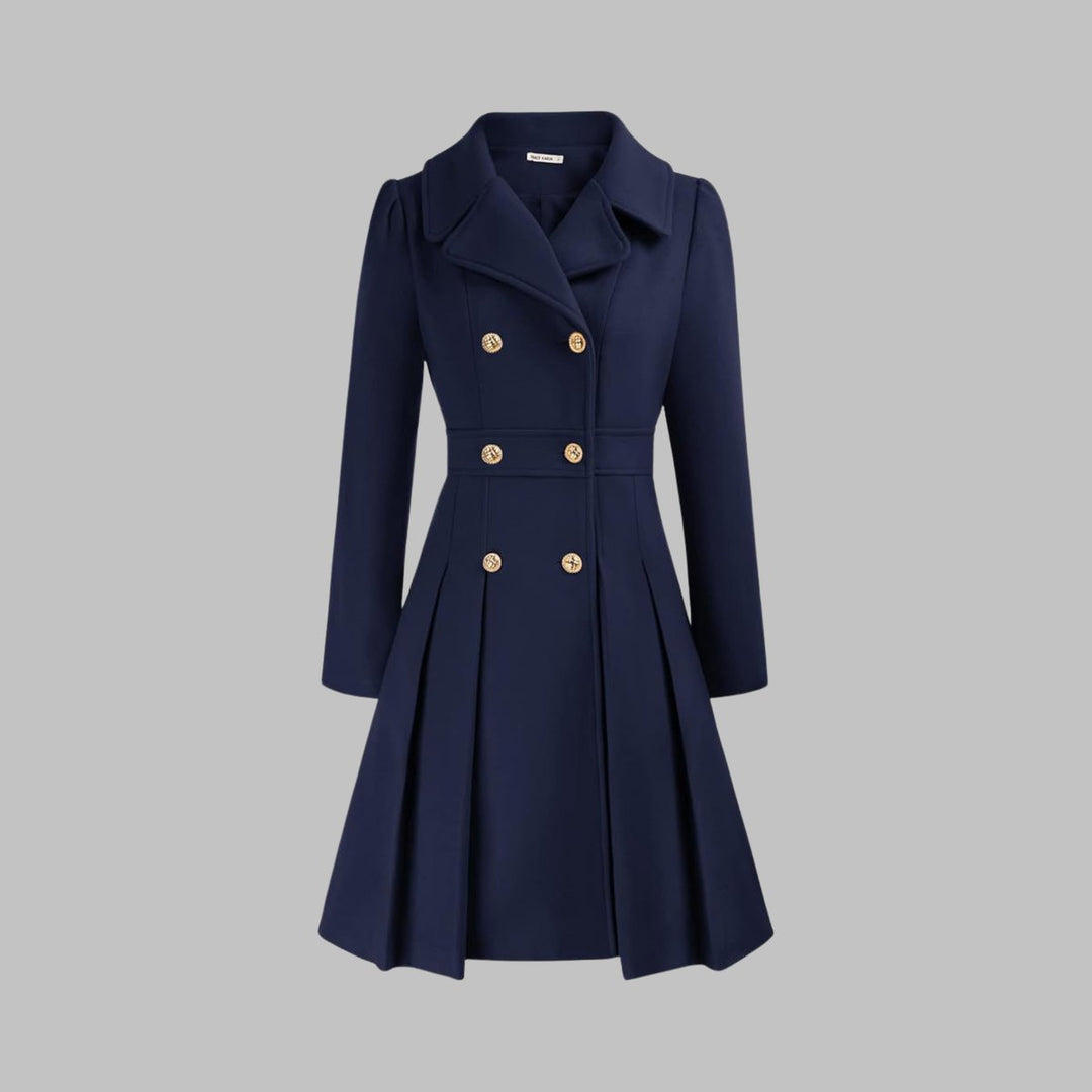 Theodora | Double-Breasted Pleated A-Line Coat