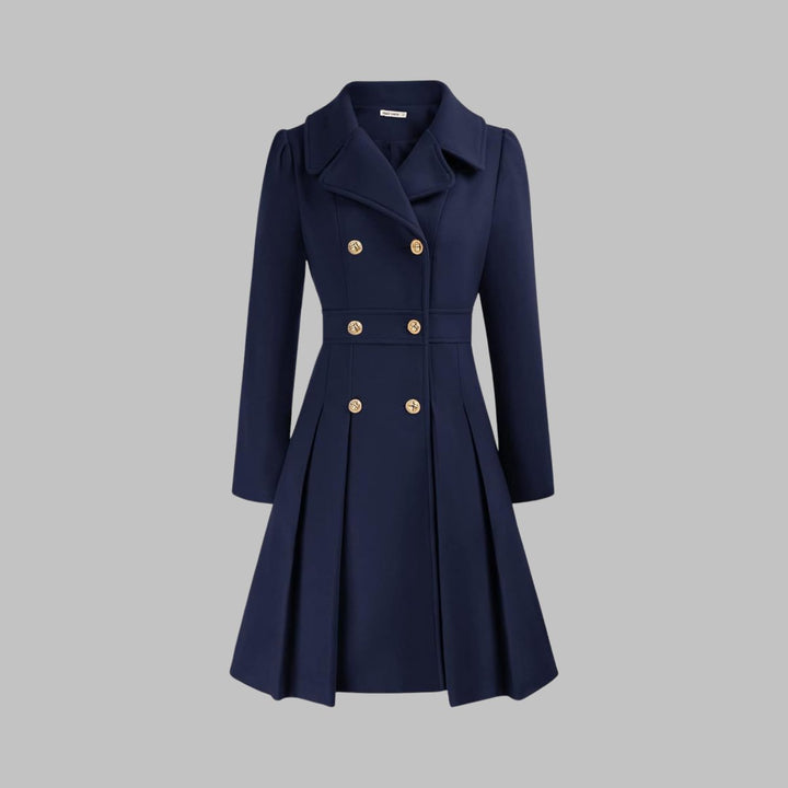 Theodora | Double-Breasted Pleated A-Line Coat