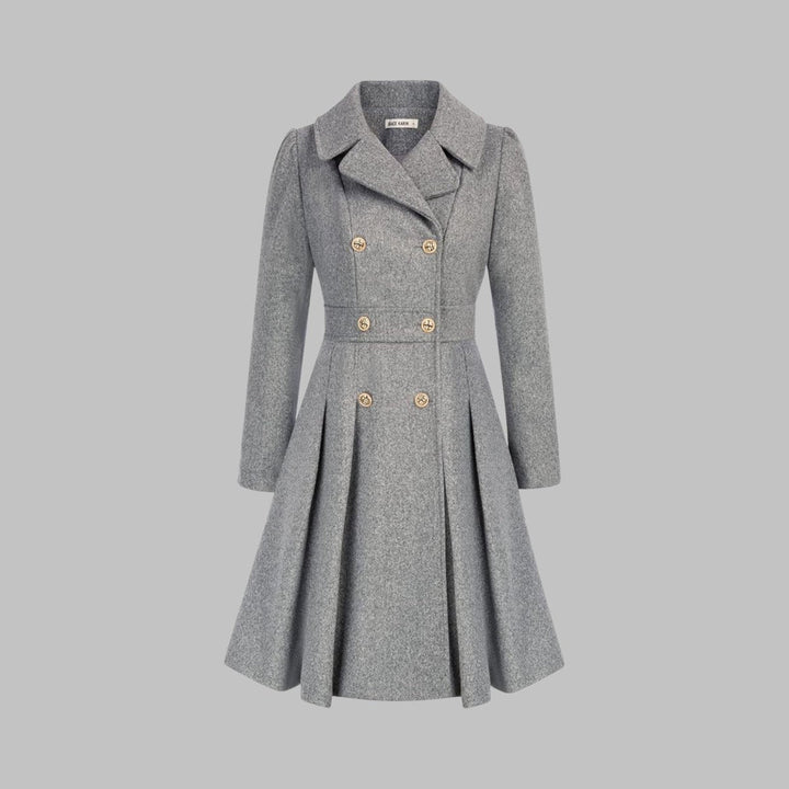 Theodora | Double-Breasted Pleated A-Line Coat