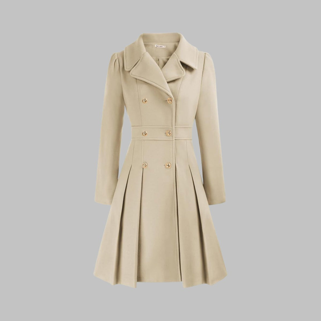 Theodora | Double-Breasted Pleated A-Line Coat