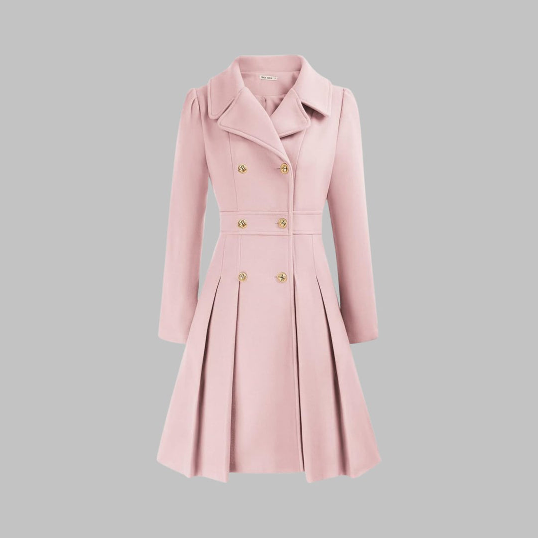 Theodora | Double-Breasted Pleated A-Line Coat