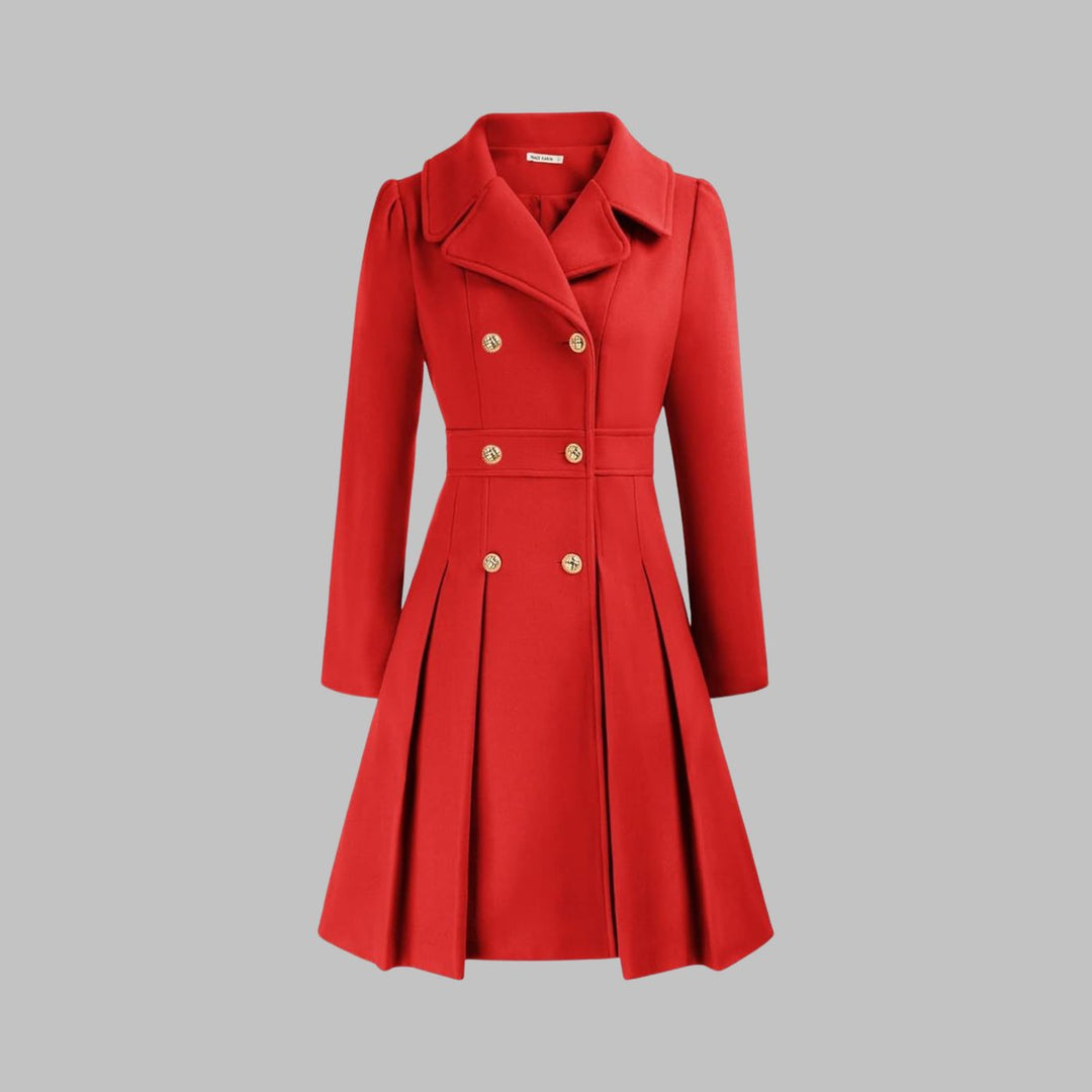 Theodora | Double-Breasted Pleated A-Line Coat