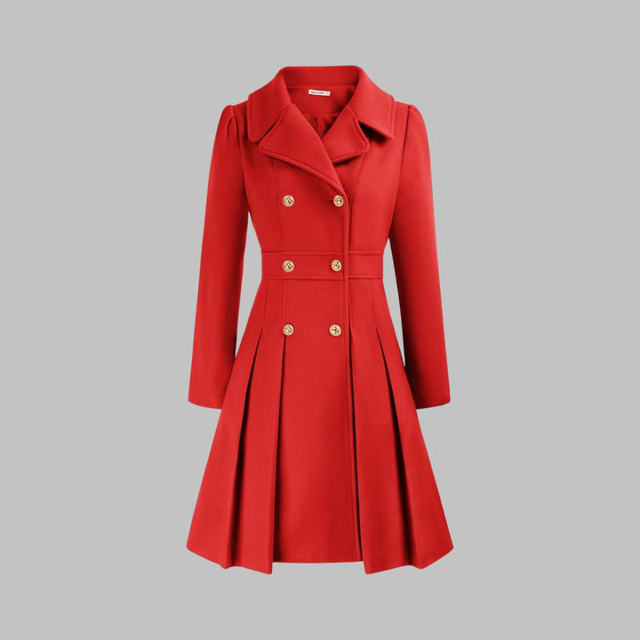 Theodora | Double-Breasted Pleated A-Line Coat