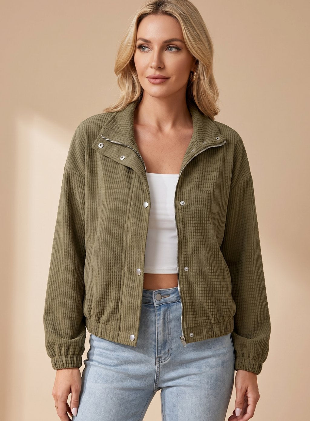 Cressida | Cropped Textured Stand-Collar Jacket