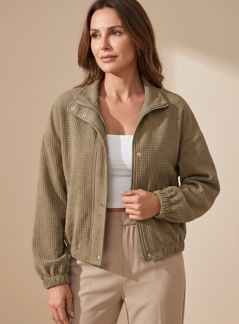 Cressida | Cropped Textured Stand-Collar Jacket
