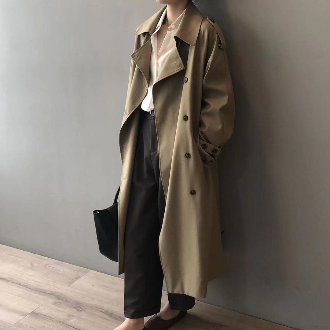 Aurelie | Double-Breasted Long Trench Coat