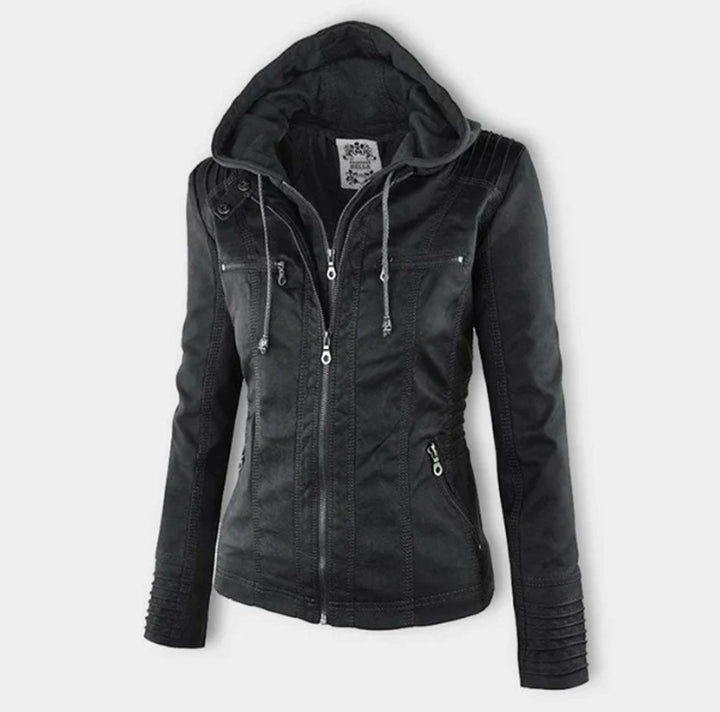 Deirdre | Hooded Zip-Up Moto Jacket