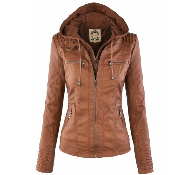 Sophia | Hooded Moto Jacket with Removable Hood