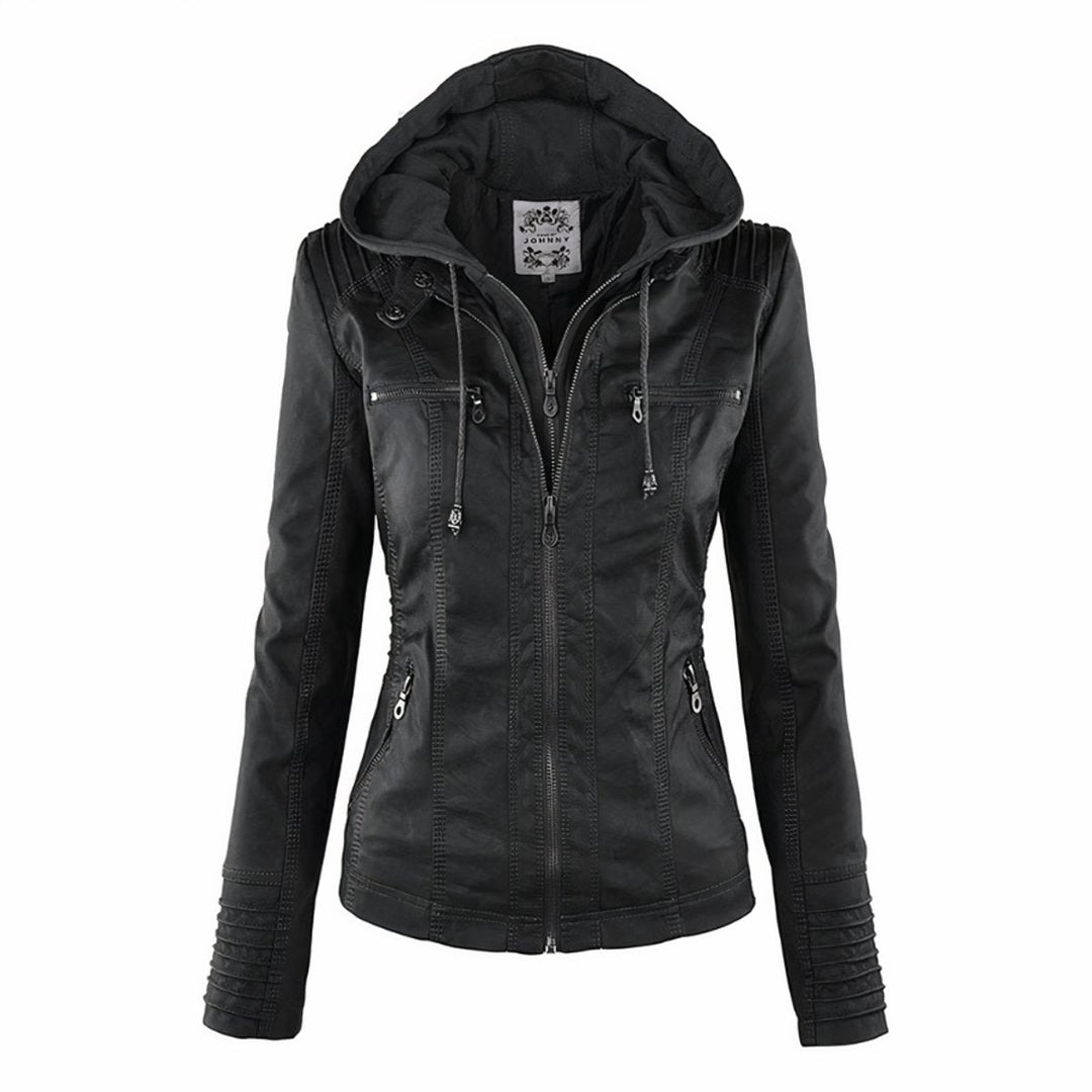 Sophia | Hooded Moto Jacket with Removable Hood