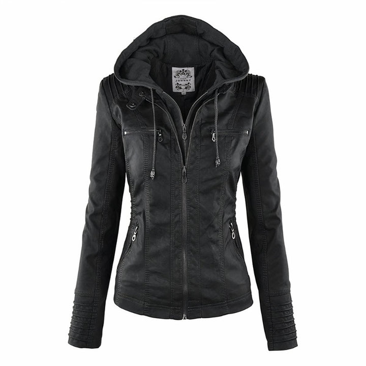 Sophia | Hooded Moto Jacket with Removable Hood