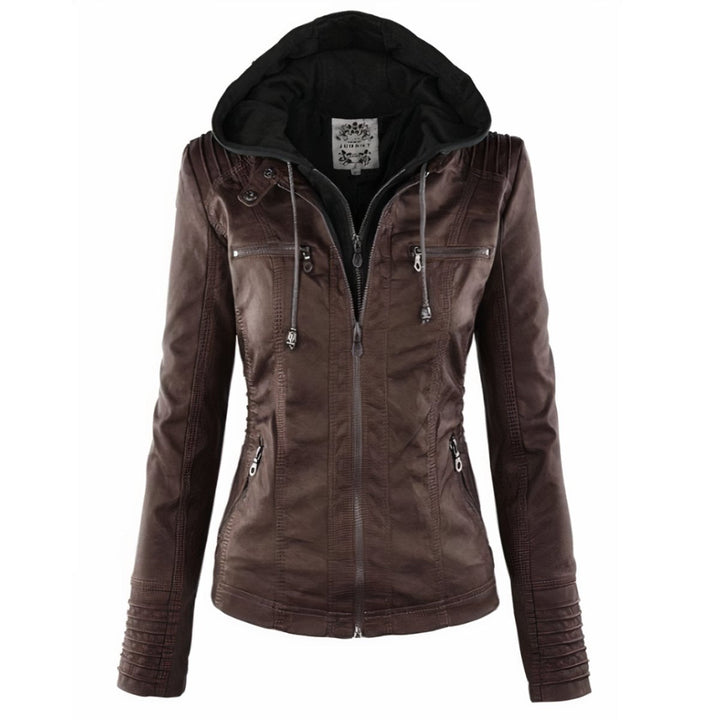 Sophia | Hooded Moto Jacket with Removable Hood
