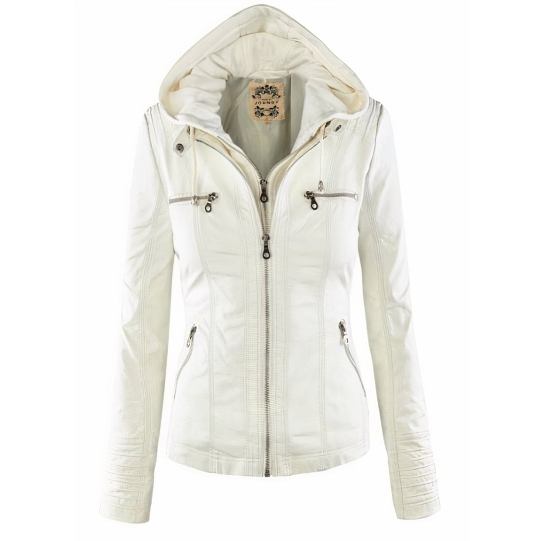 Sophia | Hooded Moto Jacket with Removable Hood