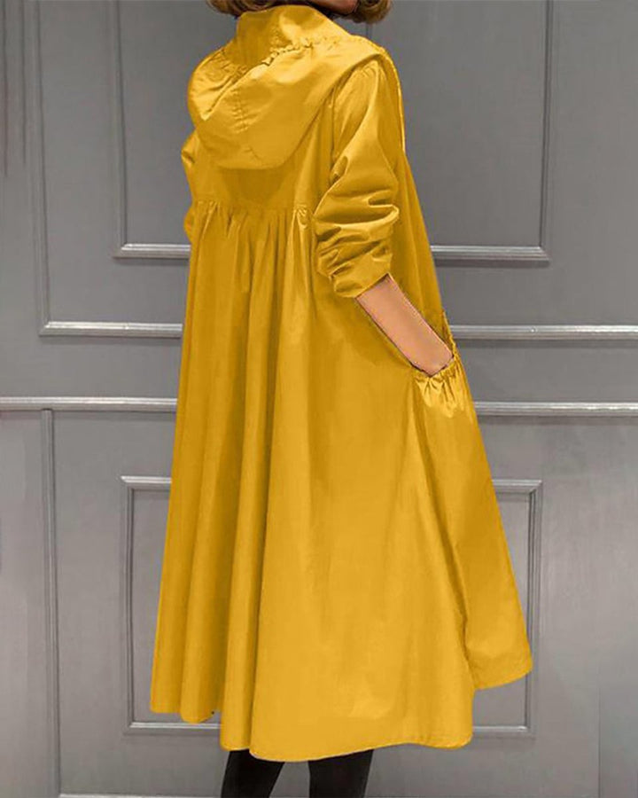 Kathleen | Hooded Zip-Up Long Trench Coat