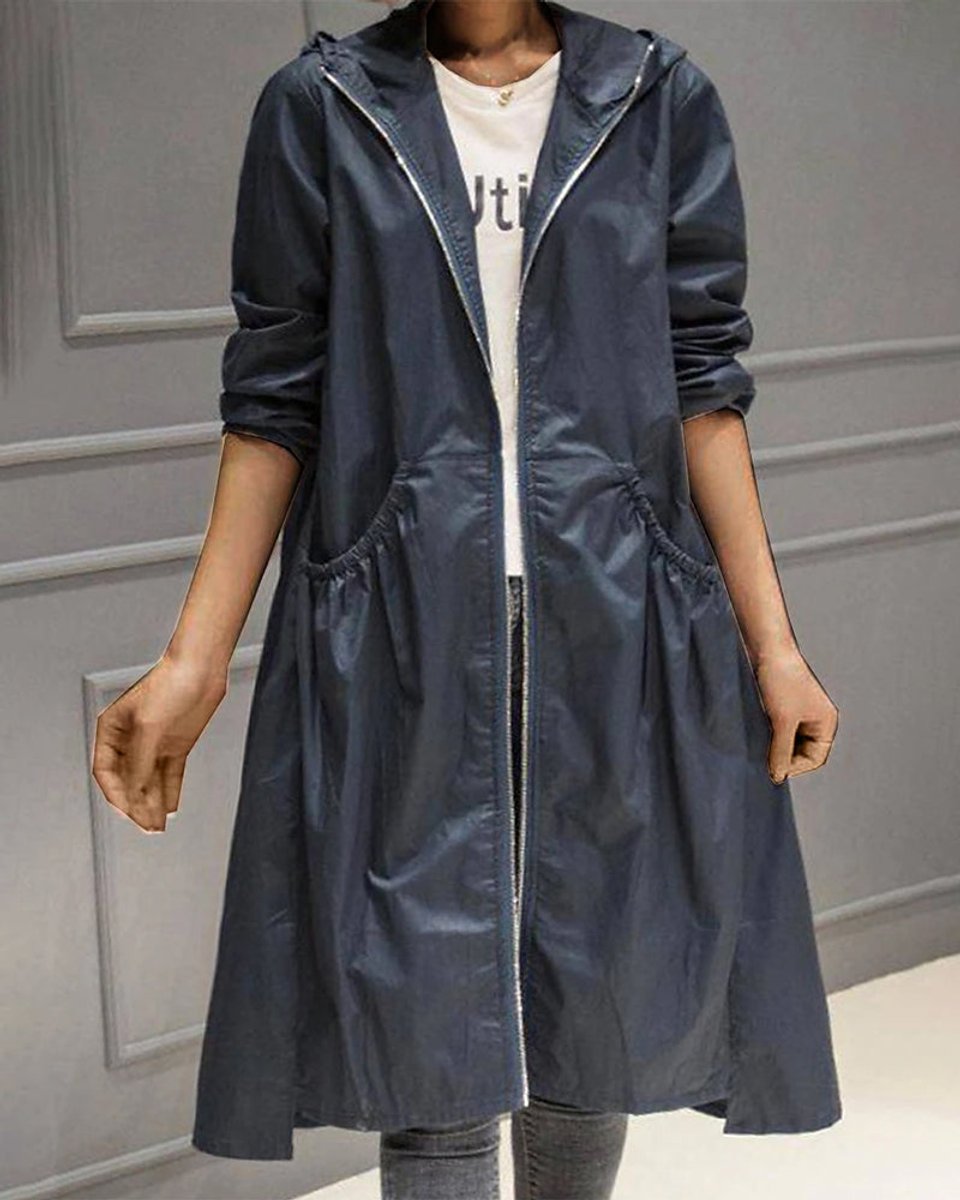Kathleen | Hooded Zip-Up Long Trench Coat
