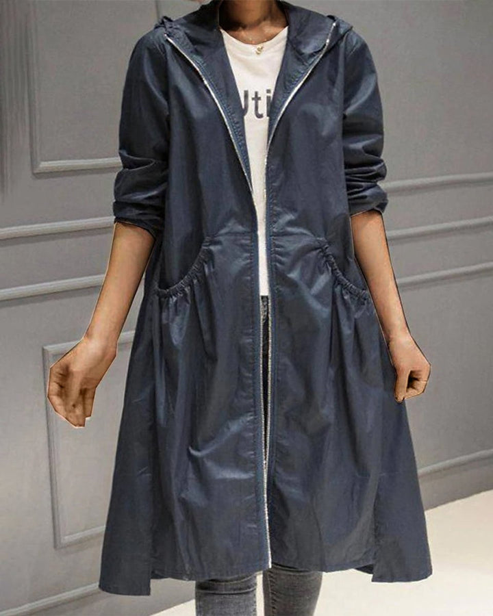 Kathleen | Hooded Zip-Up Long Trench Coat