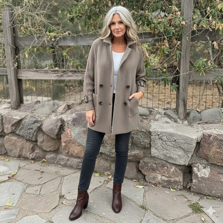 Agnes | Double-Breasted Knit-Sleeve Coat