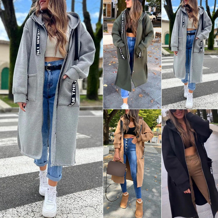 Elena | Oversized Long Hooded Zip-Up Coat