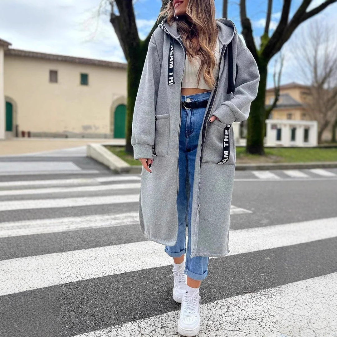 Elena | Oversized Long Hooded Zip-Up Coat