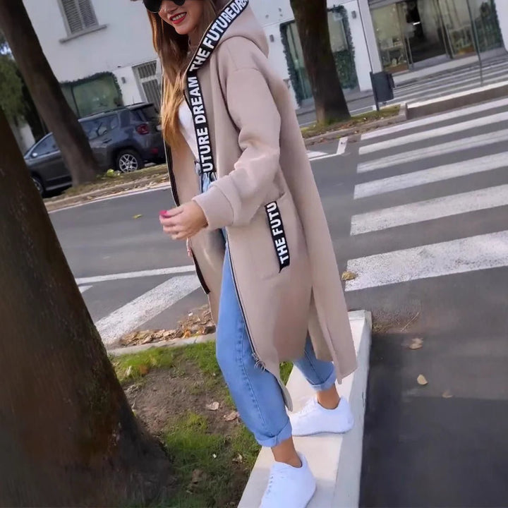Elena | Oversized Long Hooded Zip-Up Coat
