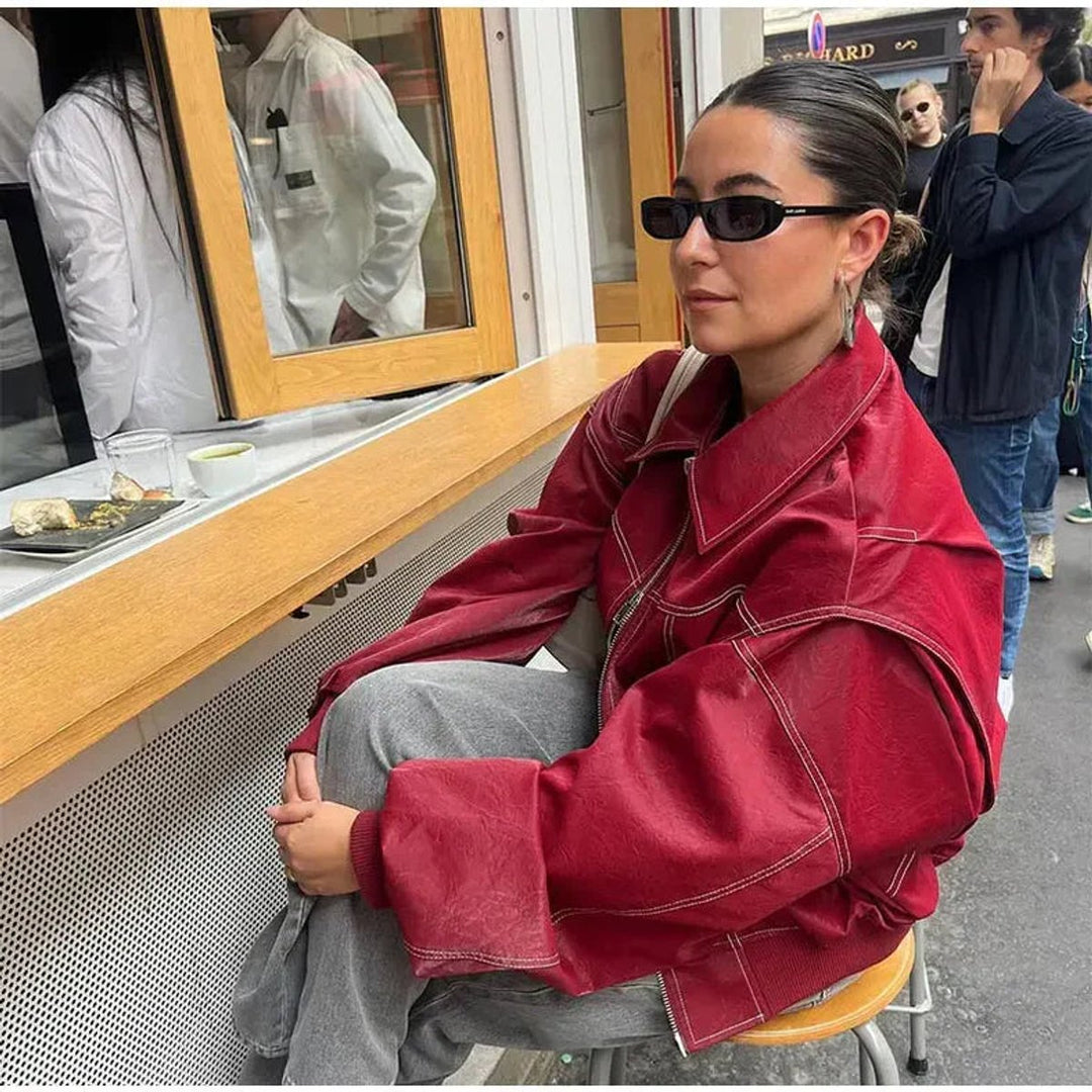 Delaney | Oversized Contrast-Stitch Bomber Jacket