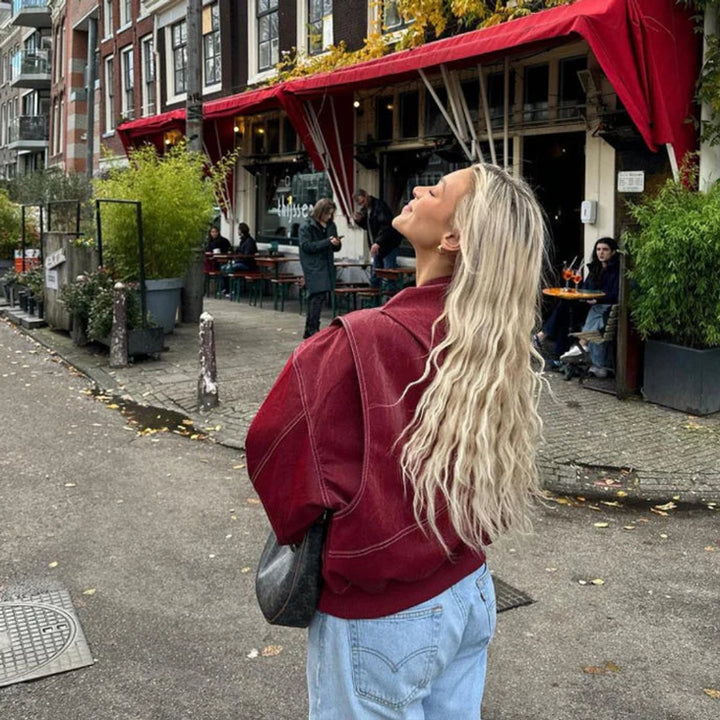 Cordelia | Oversized Contrast-Stitch Bomber Jacket