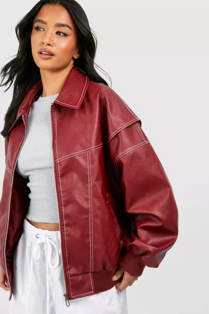 Cordelia | Oversized Contrast-Stitch Bomber Jacket
