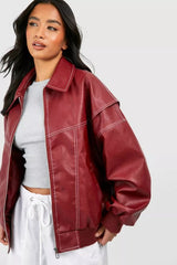 Renée | Oversized Contrast-Stitch Bomber Jacket