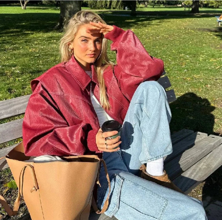 Renée | Oversized Contrast-Stitch Bomber Jacket