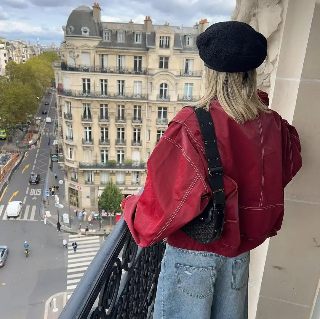Renée | Oversized Contrast-Stitch Bomber Jacket