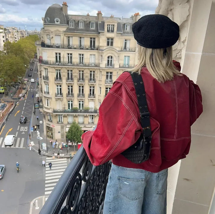 Renée | Oversized Contrast-Stitch Bomber Jacket