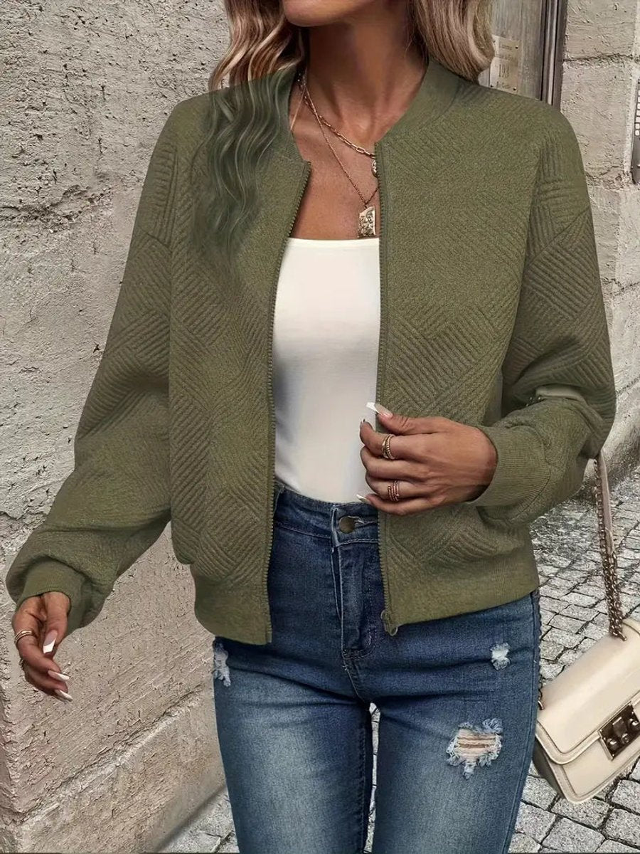 Roberta | Textured Zip-Up Bomber Jacket