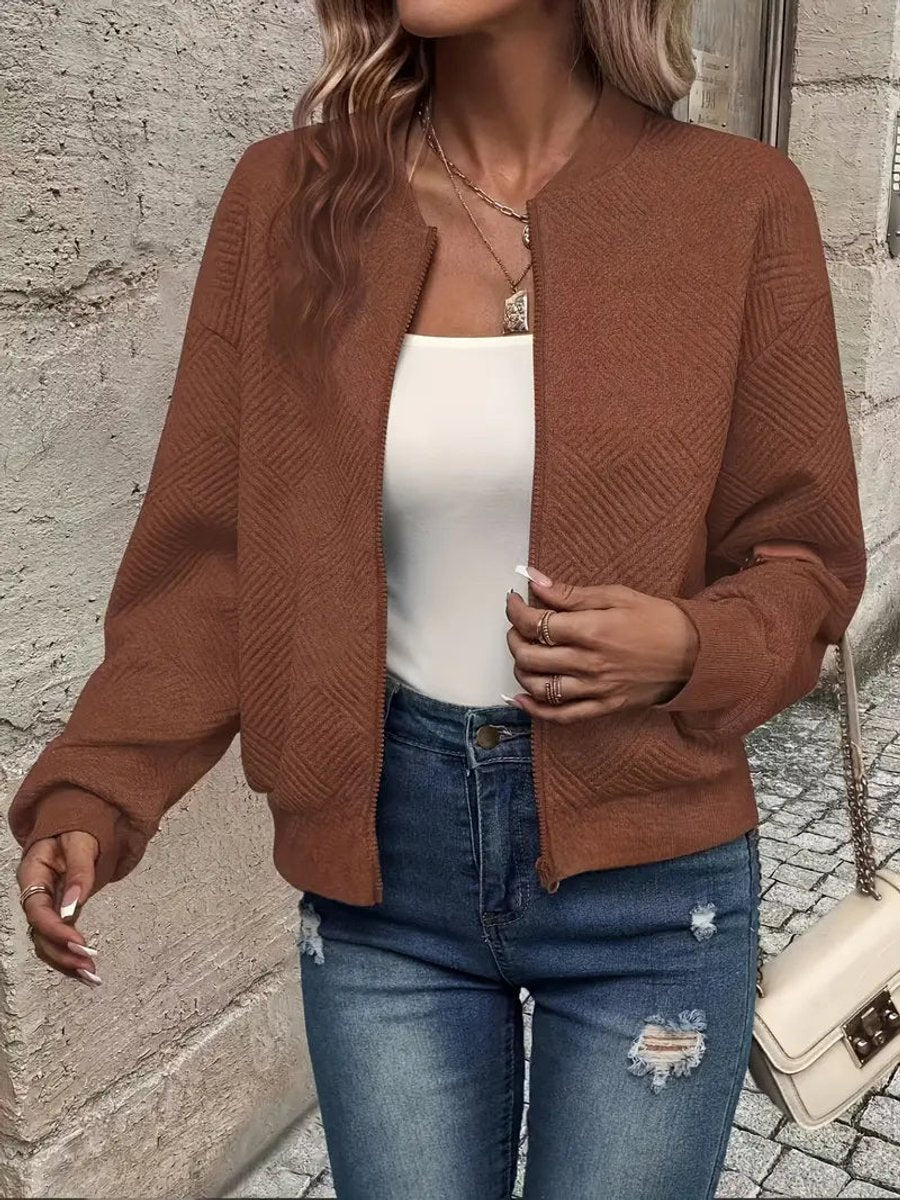 Roberta | Textured Zip-Up Bomber Jacket