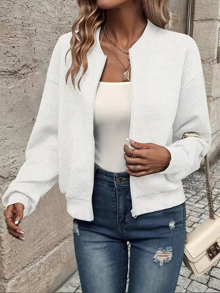 Roberta | Textured Zip-Up Bomber Jacket